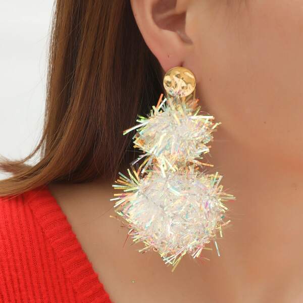 

Christmas Colorful Ribbon Decor Drop Earrings, Multicolor