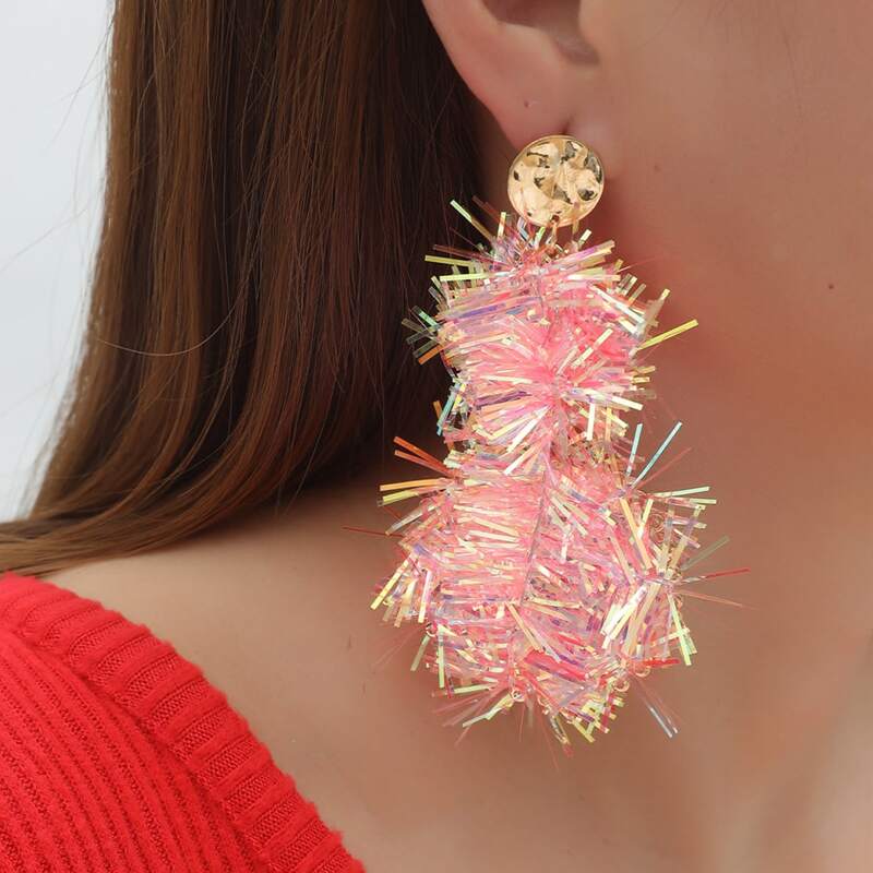 

Christmas Colorful Ribbon Decor Drop Earrings, Pink