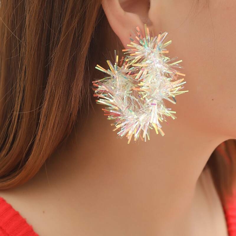 

Christmas Colorful Ribbon Hoop Earrings, Multicolor