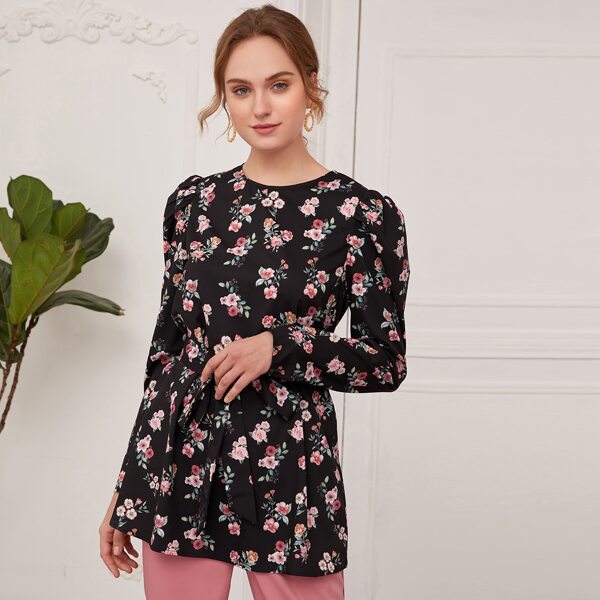 

Allover Floral Print Belted Top, Multicolor