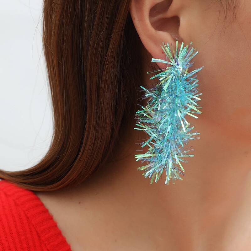 

Christmas Colorful Ribbon Hoop Earrings, Blue