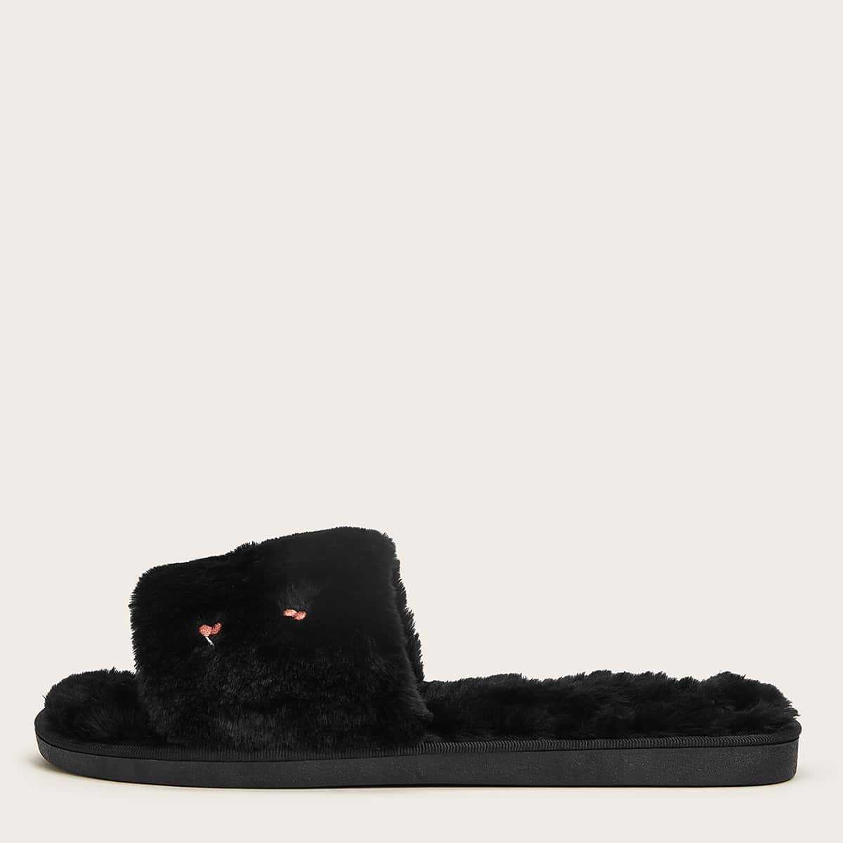 

Cherry Fluffy Slippers, Black