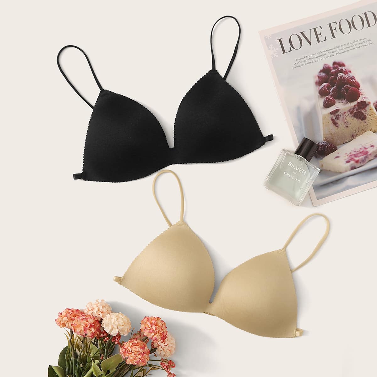 

2pack Triangle Wireless Bra Set, Multicolor