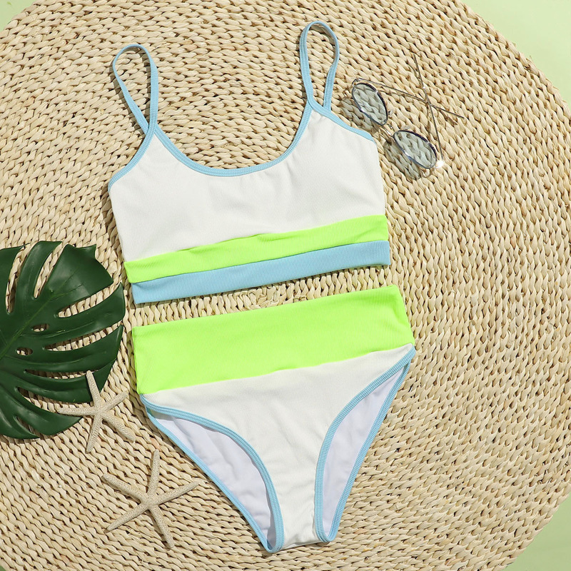 

Ribbed Colorblock High Waist Bikini Swimsuit, Multicolor