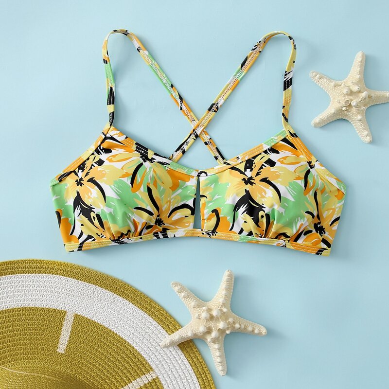 

Floral Crisscross Back Bikini Top, Multicolor