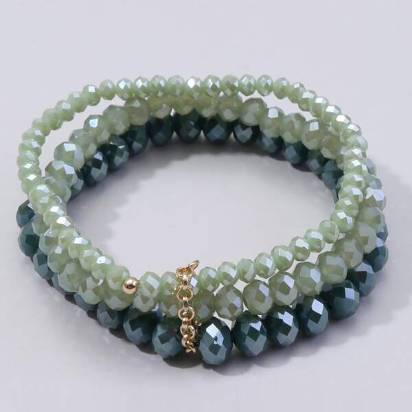 

3pcs Simple Beaded Bracelet, Green