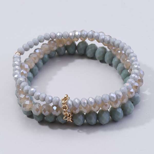 

3pcs Simple Beaded Bracelet, Multicolor