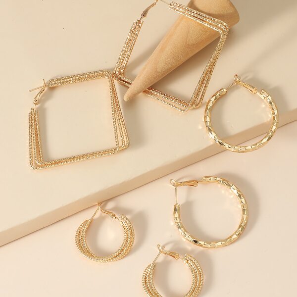 

3pairs Simple Hoop Earrings, Gold