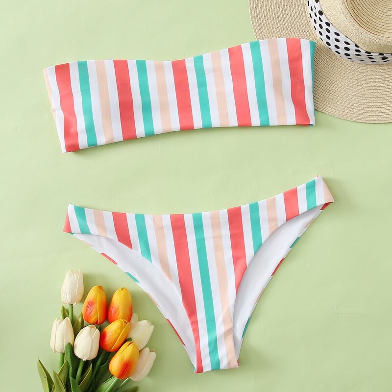 

Stripe Bandeau Bikini Swimsuit, Multicolor
