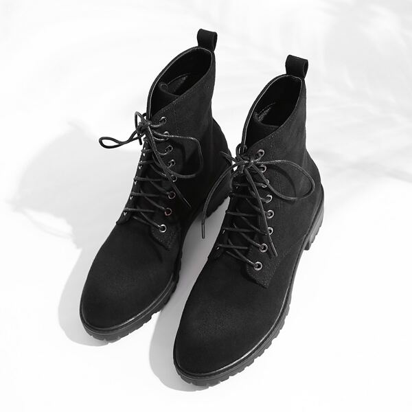 

Lace-up Front Ankle Boots, Black
