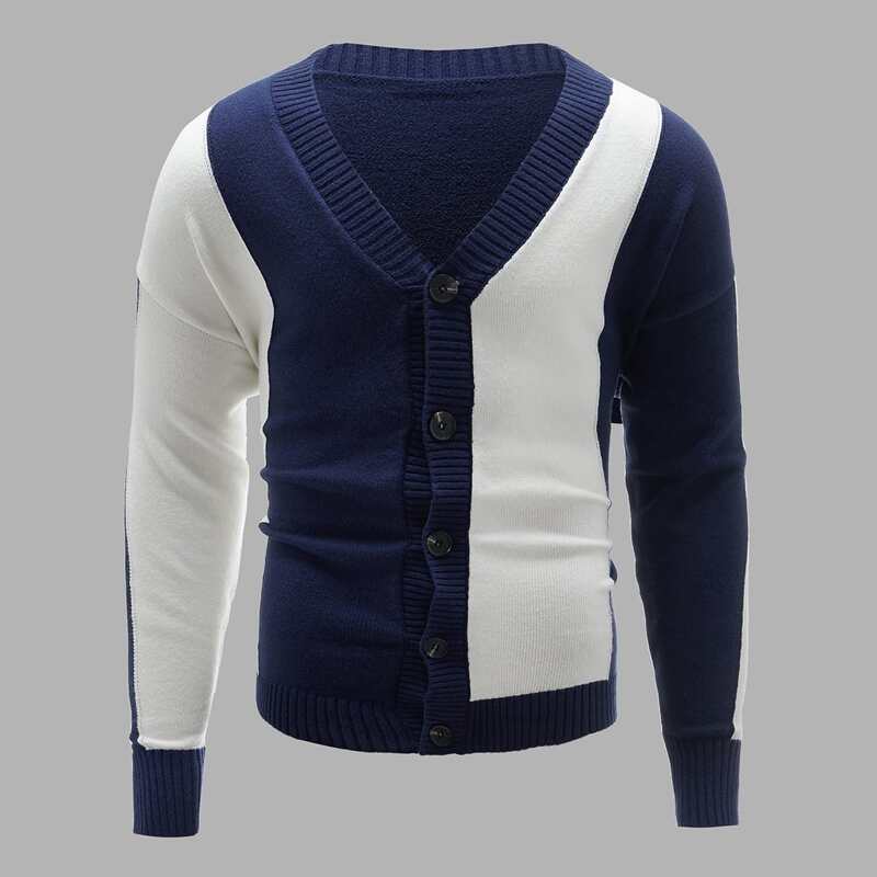 

Guys Two Tone Button Front Cardigan, Blue and white