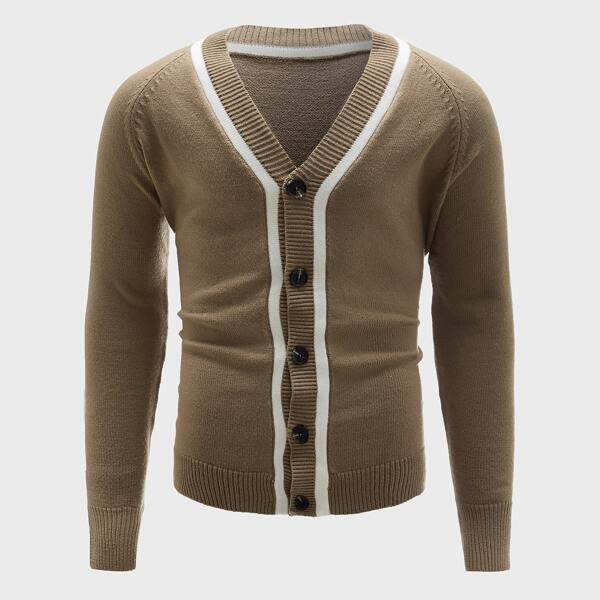 

Men Button Front Raglan Sleeve Cardigan, Khaki