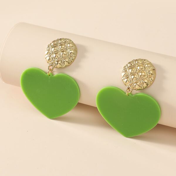 

Heart Decor Textured Metal Drop Earrings, Green