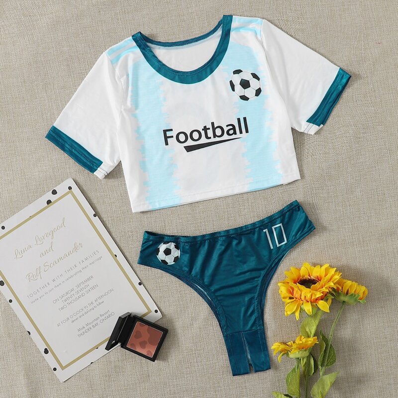 

Sexy Crotchless Soccer Costume, Multicolor