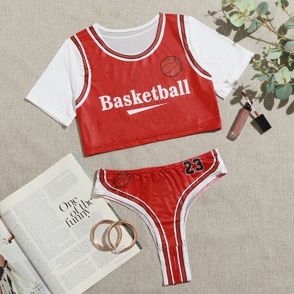

Sexy Crotchless Basketball Costume, Red and white