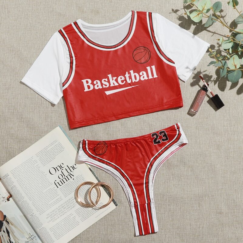 

Sexy Crotchless Basketball Costume, Red and white