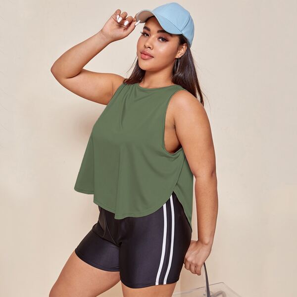 

Plus Solid Keyhole Back Tank Top, Army green