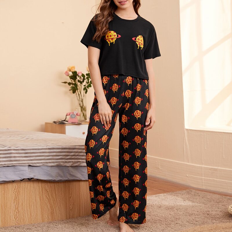 

Cartoon Graphic Tee & Pants PJ Set, Multicolor
