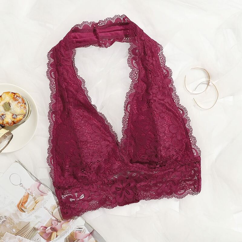 

Floral Lace Halter Bralette, Rose red