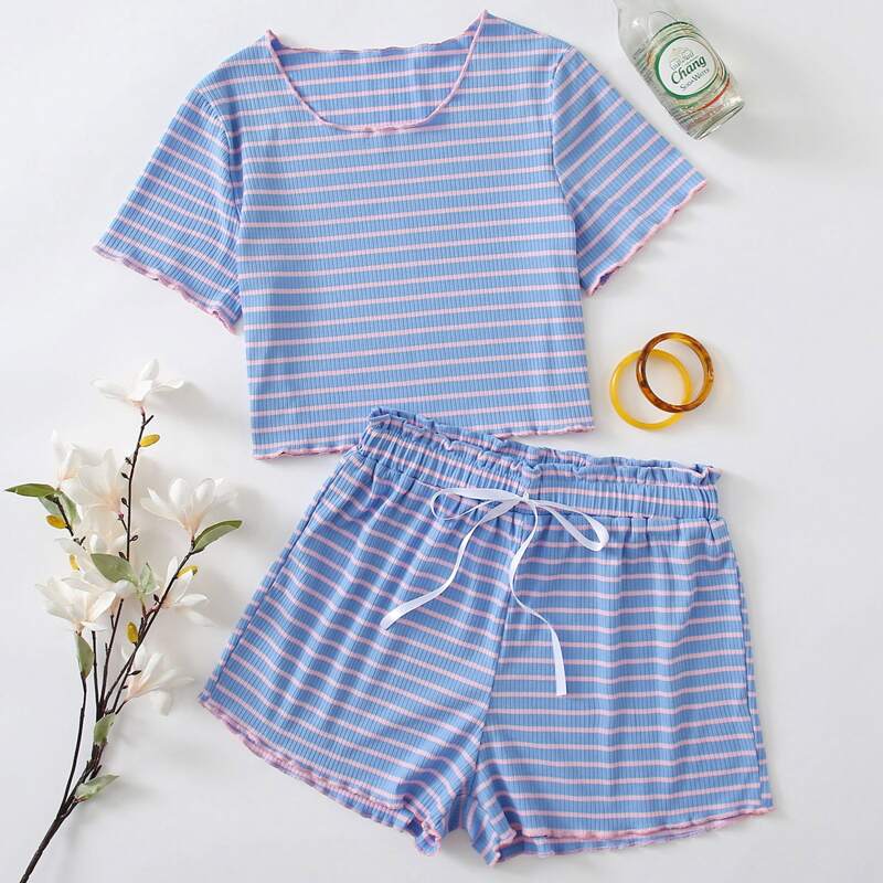 

Stripe Lettuce Trim PJ Set, Multicolor