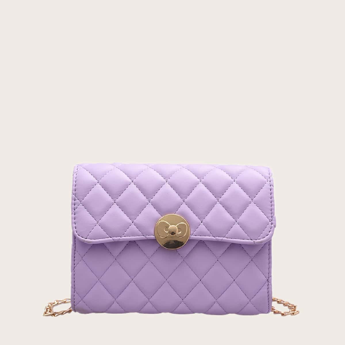 

Metal Decor Quilted Crossbody Bag, Purple
