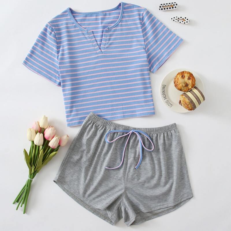 

Ribbed Stripe Tee PJ Set, Multicolor