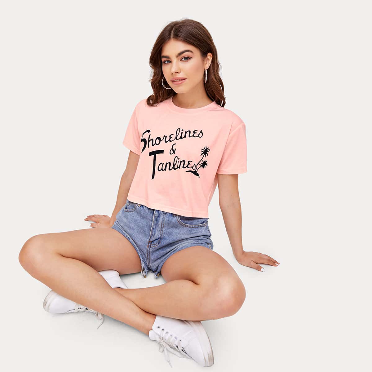 

Letter Graphic Crop Tee, Coral pink