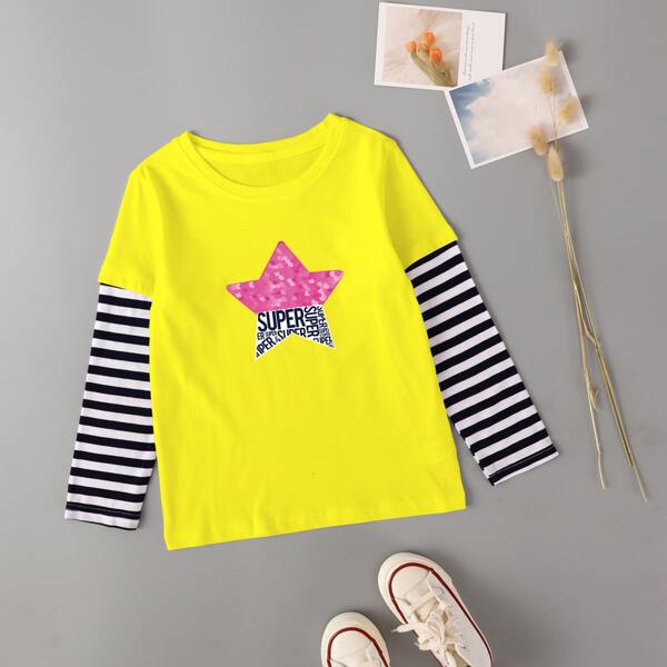 

Toddler Girls Striped Star Graphic 2 In 1 Tee, Yellow