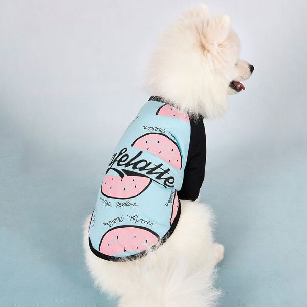

1pc Watermelon & Letter Graphic Dog Tee, Blue
