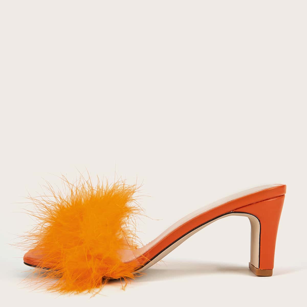

Faux Fur Decor Heeled Mules, Orange
