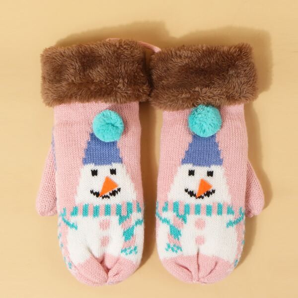 

Girls Christmas Snowman Gloves, Pink