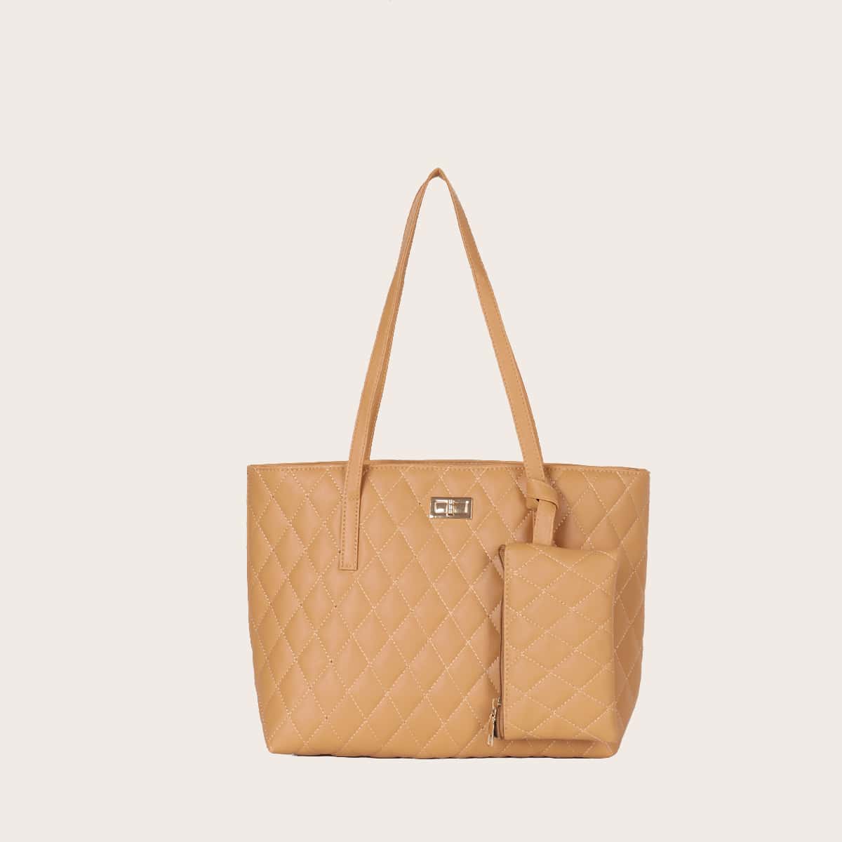 

Twist Lock Quilted Tote Bag With Coin Case, Khaki