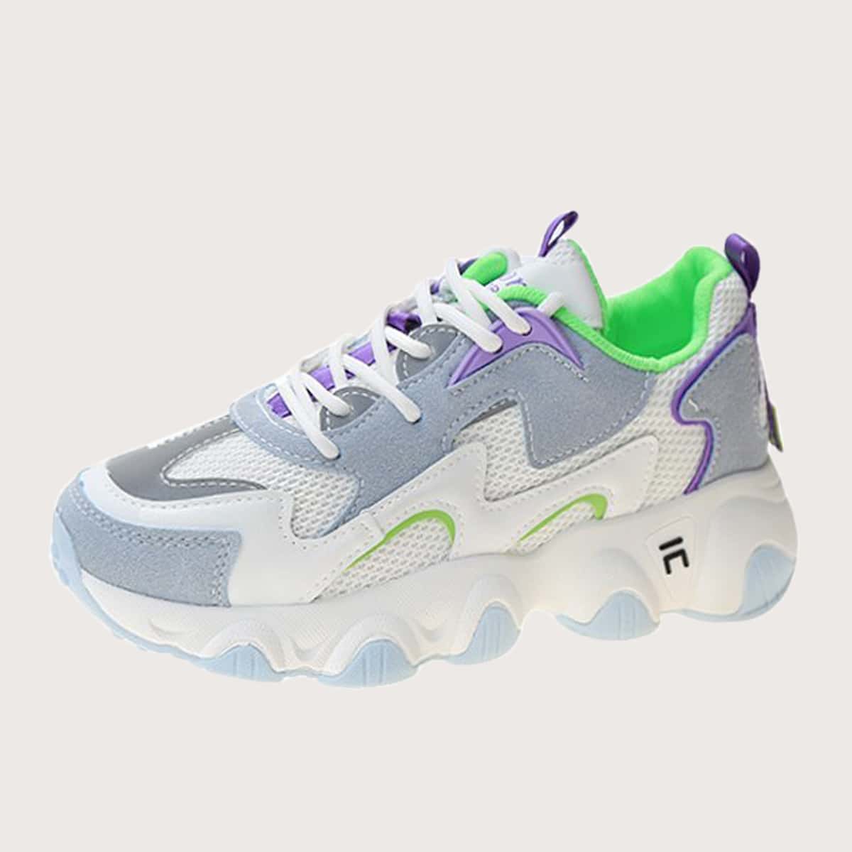 

Lace-up Mesh Chunky Sneakers, Multicolor