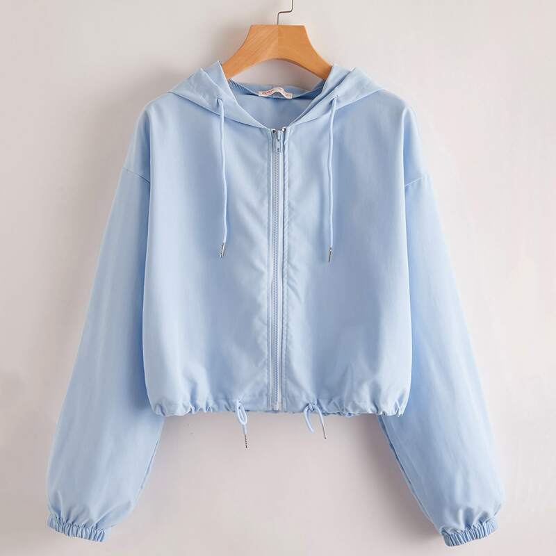 

Solid Zip Up Hooded Jacket, Baby blue