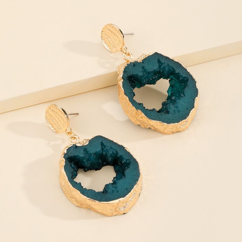

Hollow Out Round Drop Earrings, Blue