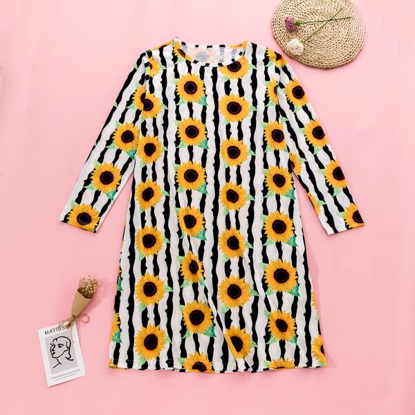 

Sunflower And Striped Tee Dress, Multicolor