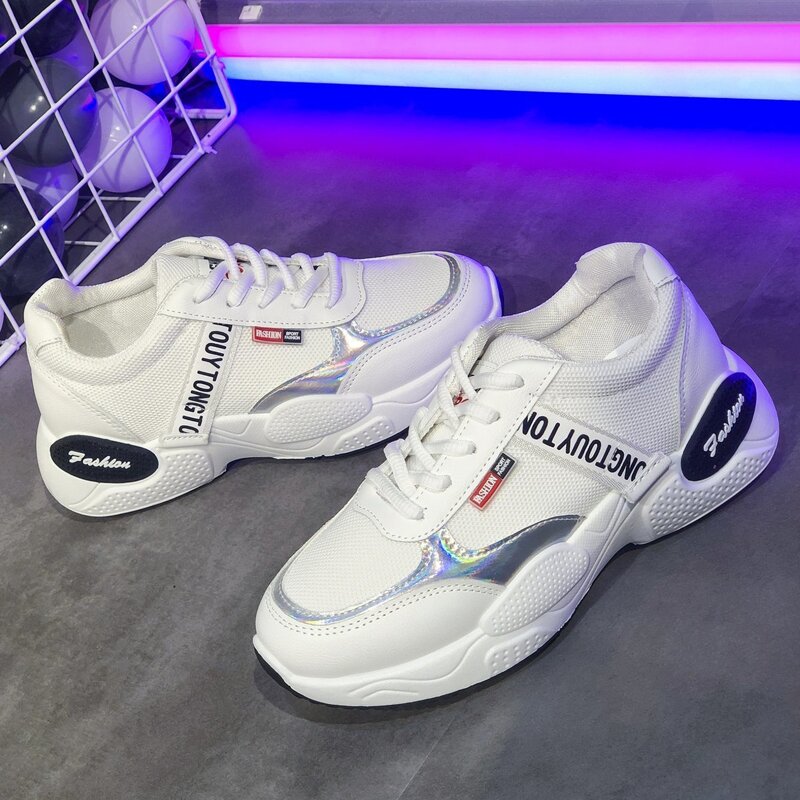 

Lace-up Mesh Chunky Sneakers, White