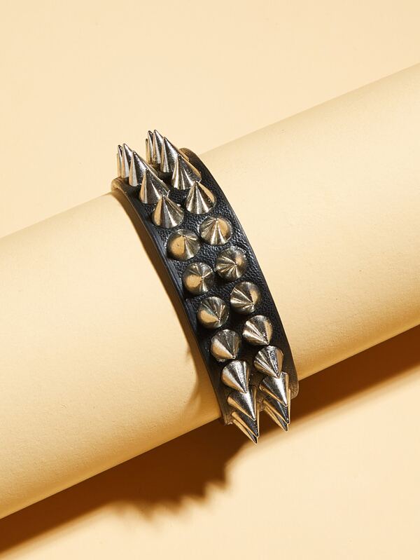 1pc Fashionable Punk Style Metal Rivet PU Bracelet, Personalized Street Hip-Hop Men's Jewelry, Party Gift