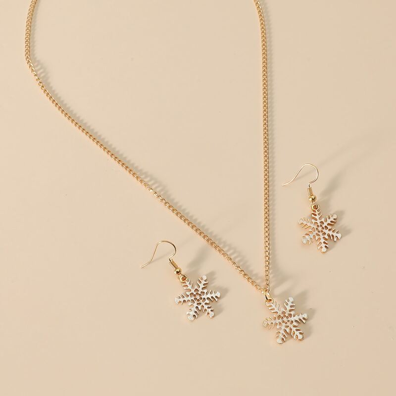 

1pc Christmas Snowflake Charm Necklace & 1pair Earrings, Gold