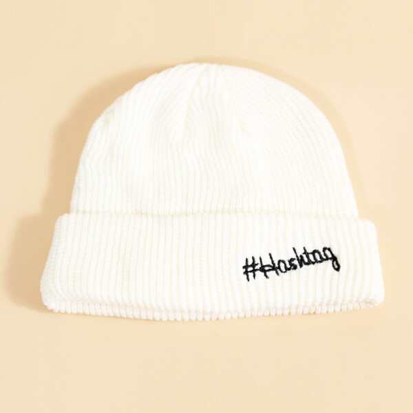 

Letter Embroidered Beanie, White
