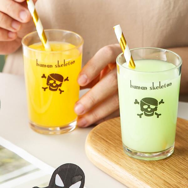 

1pc Halloween Skull Print Juice Cup, Clear