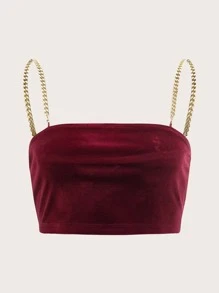 SHEIN BAE Velvet Curb Chain Cami Crop Top - Burgundy - View 1
