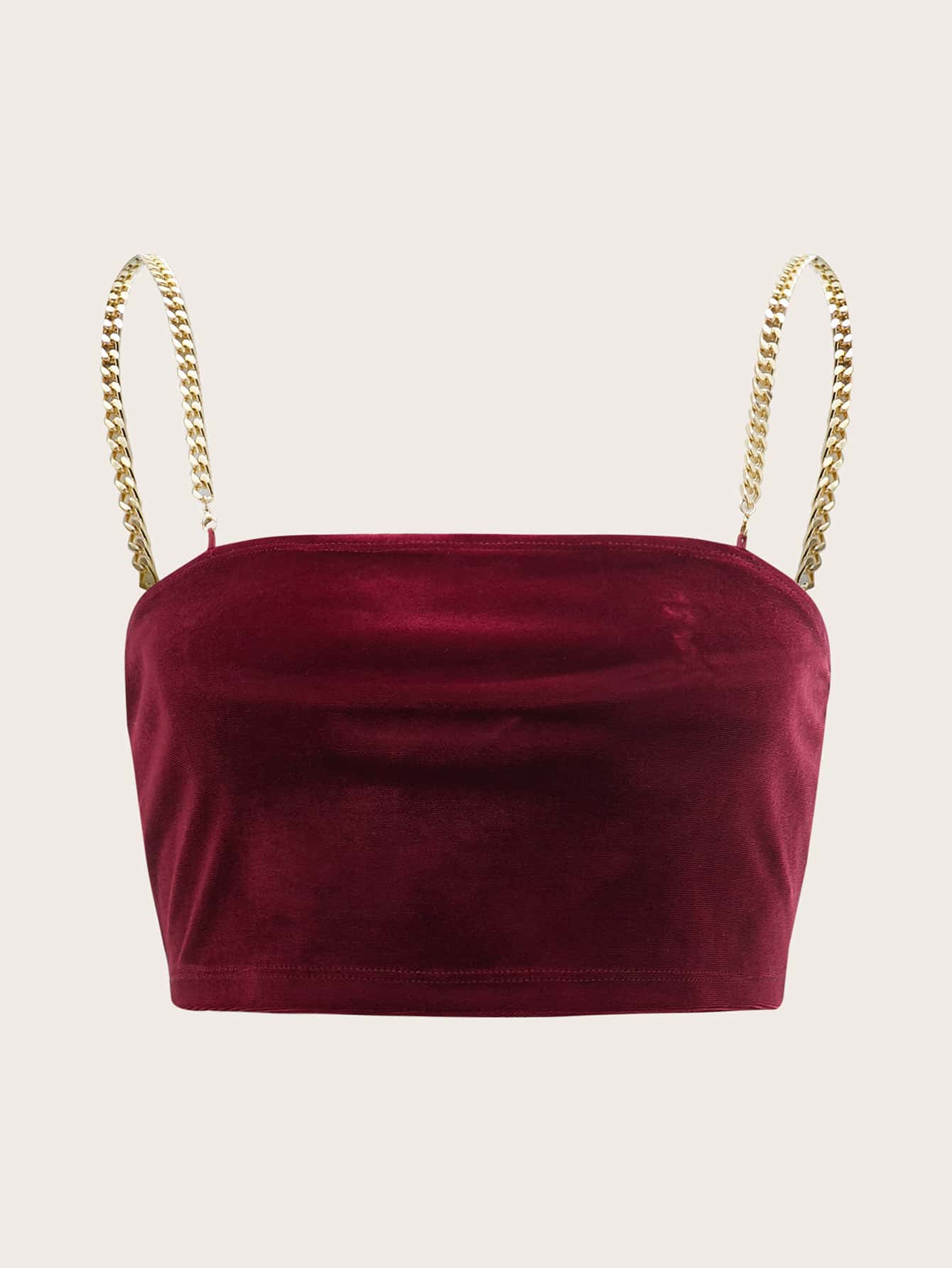SHEIN BAE Velvet Curb Chain Cami Crop Top - Burgundy - View 1
