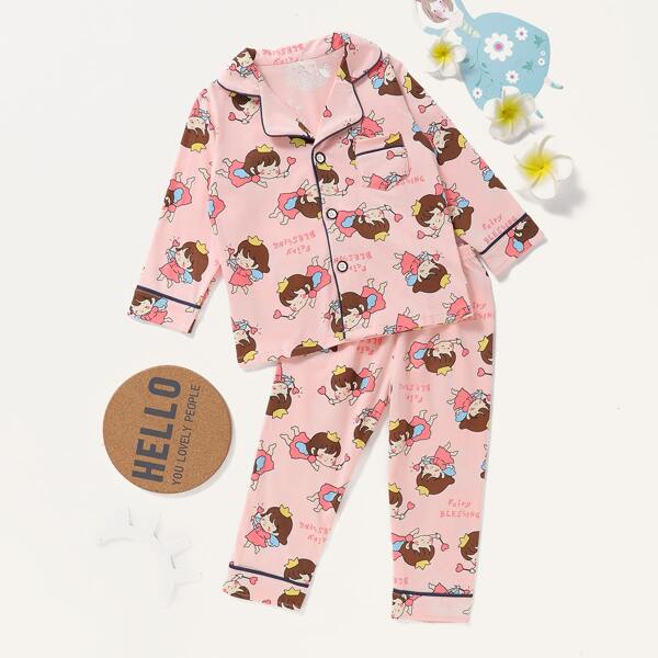 

Toddler Girls Cartoon Graphic PJ Set, Baby pink