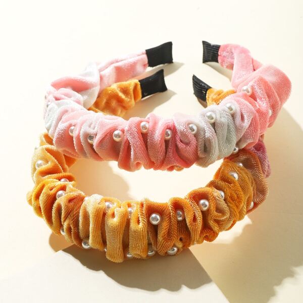 

2pcs Faux Pearl Decor Hair Hoop, Multicolor