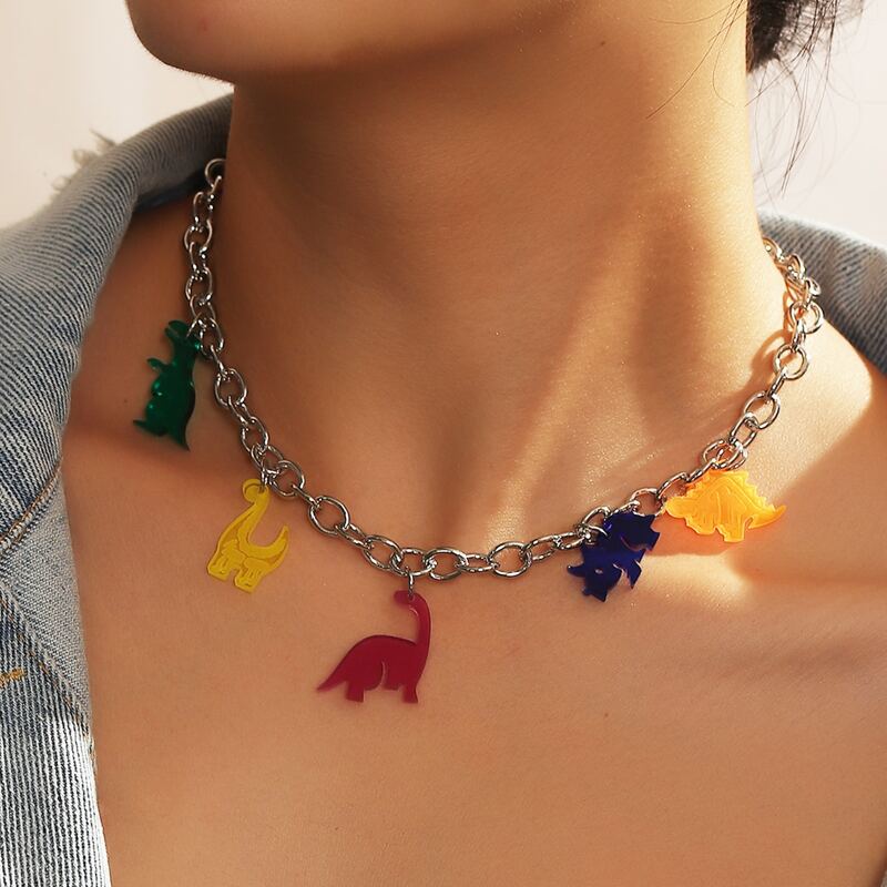 

Dinosaur Decor Necklace, Multicolor