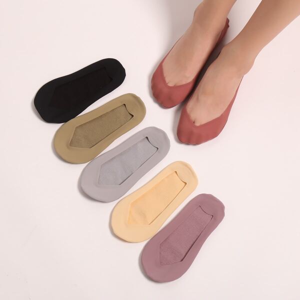 

6pairs Plain Invisible Socks, Multicolor