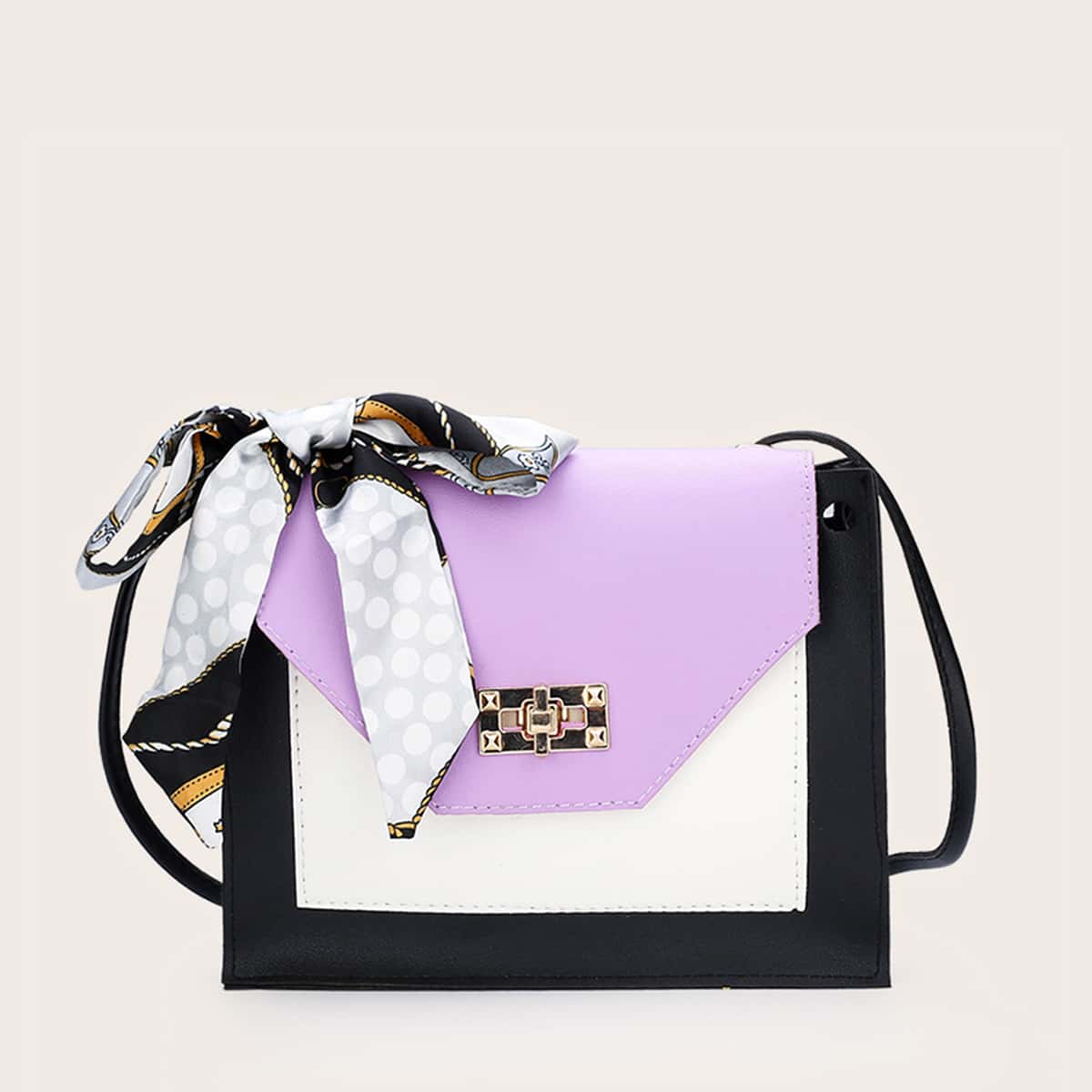 

Twilly Scarf Decor Color Block Crossbody Bag, Purple