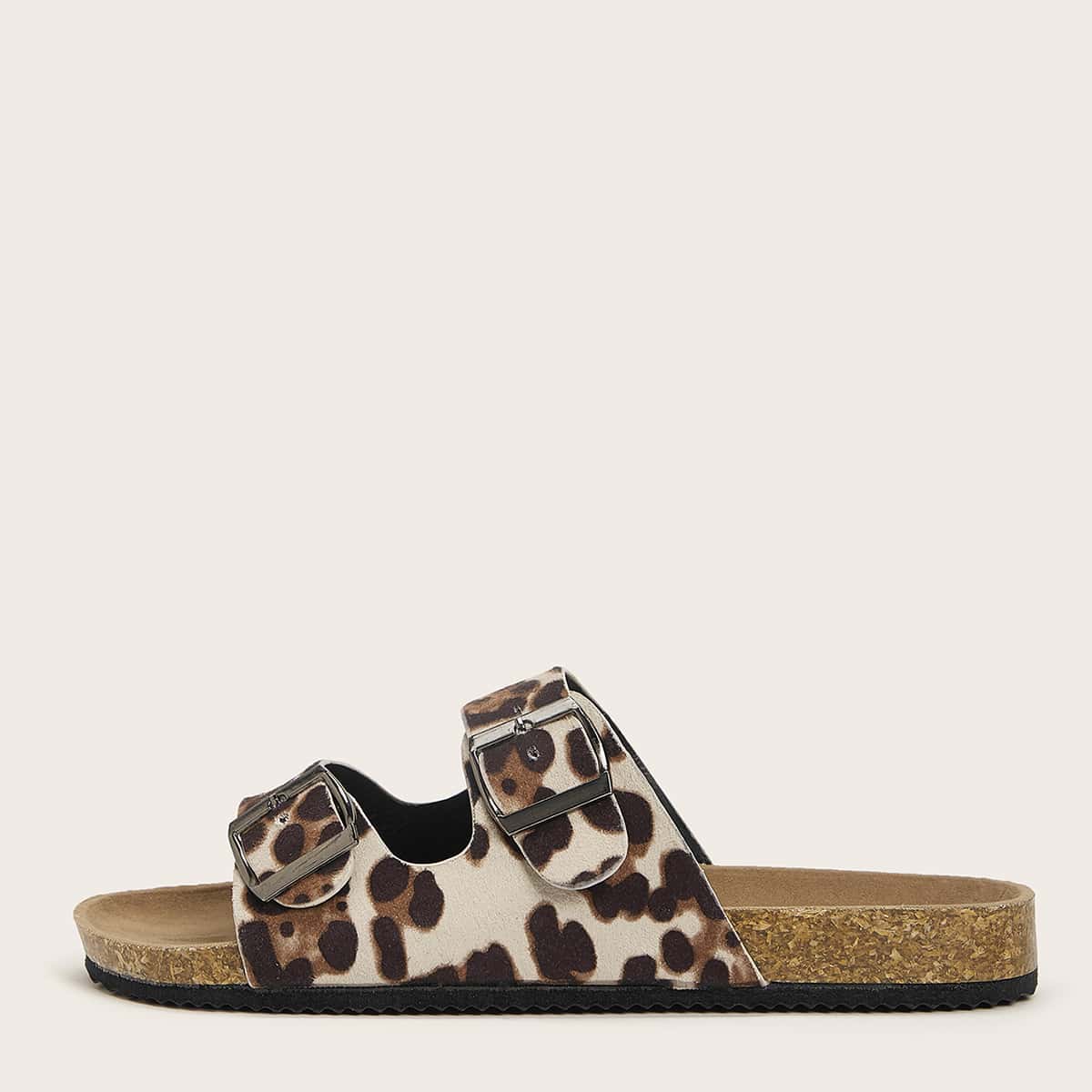 

Leopard Buckle Slide Sandals, Multicolor