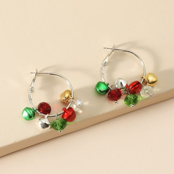 

Christmas Bell Tassel Charm Hoop Earrings, Red